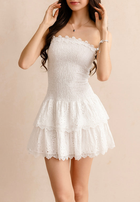 VESTIDO CORTO EN OJALILLO SOPHIE BLANCO