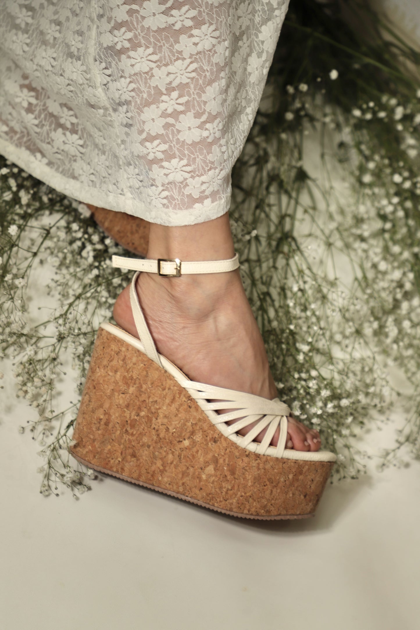SANDALIAS DE PLATAFORMA EN CUERO Y CORCHO PARA MUJER VERA BLANCO HUESO