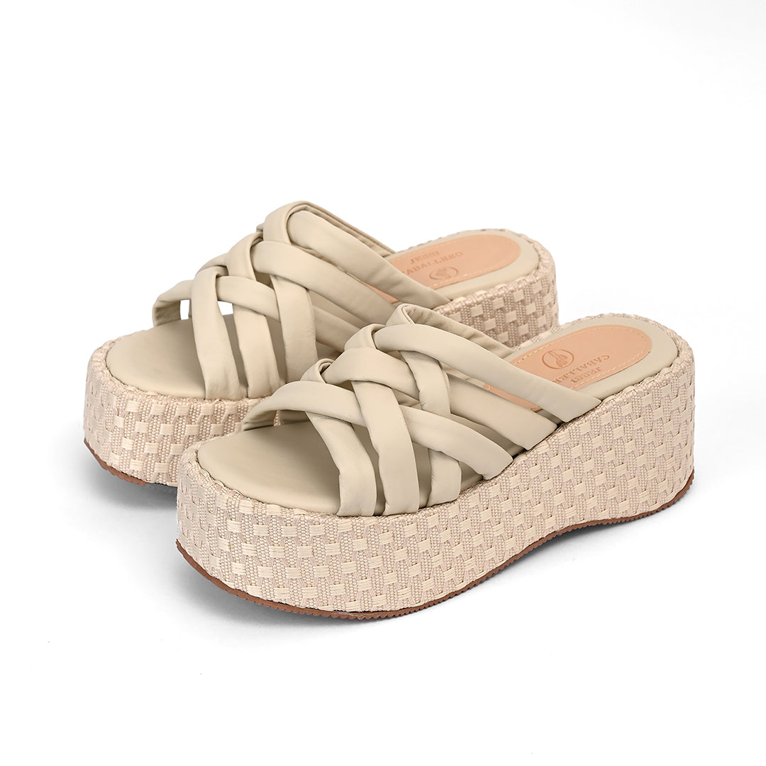 PLATAFORMAS CALA TEXTIL X CUERO HUESO