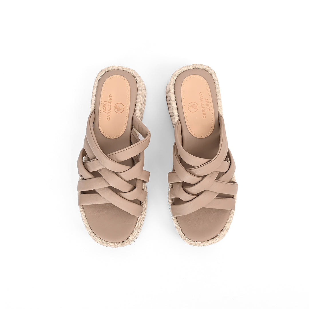 PLATAFORMAS CALA TEXTIL HUESO X CUERO BEIGE