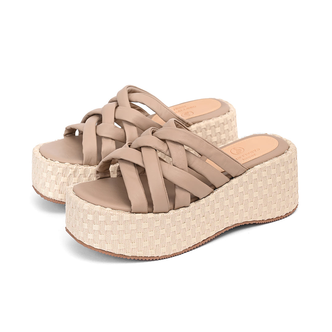 PLATAFORMAS CALA TEXTIL HUESO X CUERO BEIGE