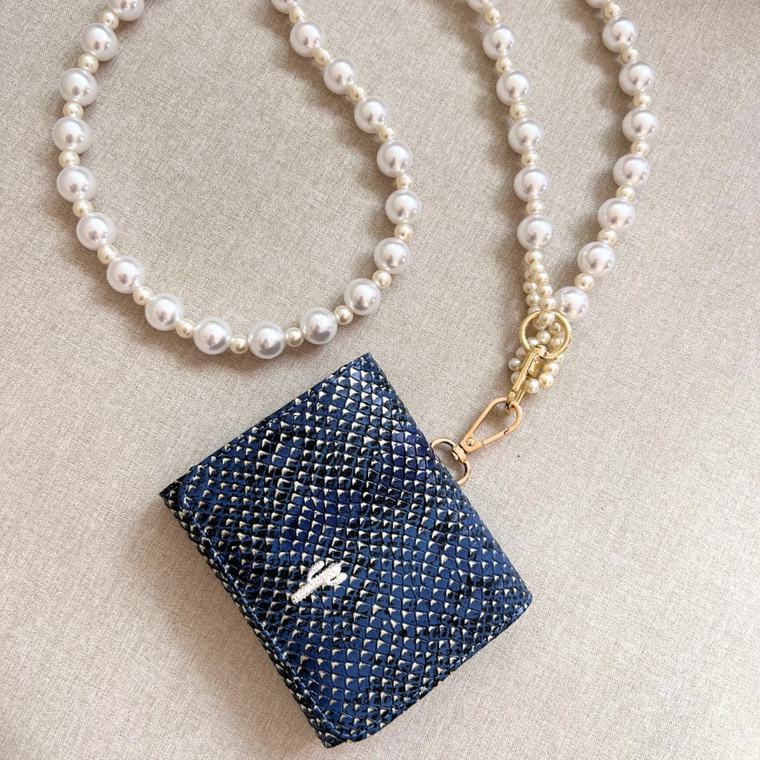 MINI AMAN BAG AZUL X PLATA CASCABEL PEARL EDITION